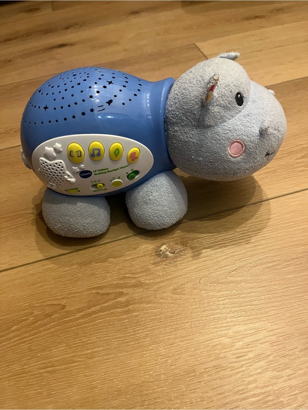 VTech Soothing Starlight Hippo Nursery Night Light Projector, Blue/Gray